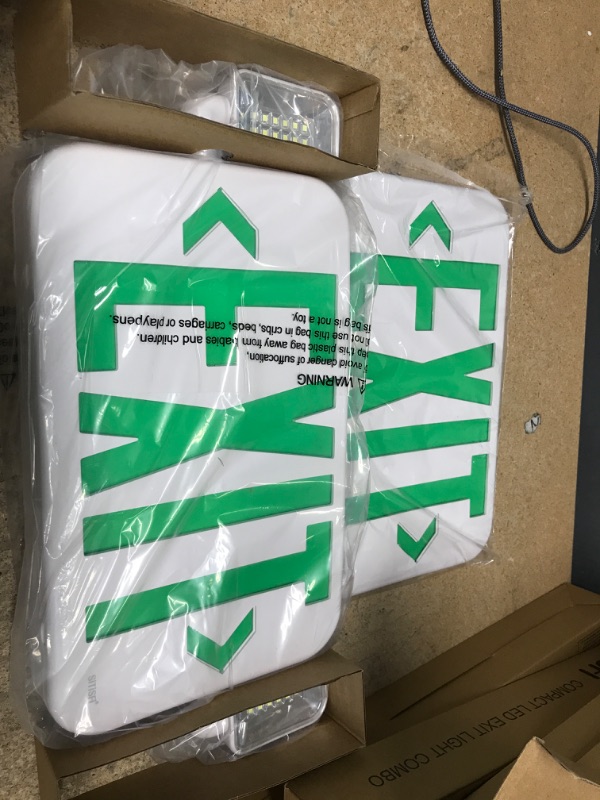 Photo 2 of  PACK Green Led Exit Sign with Emergency Lights & Battery Backup Operated Powered Exit Lights Exit only Sign-Double Face UL Listed 120-277VAC Fire Exit Signs Lighting for Room,Street,Window.Stairs.
