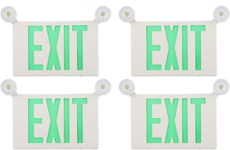 Photo 1 of  PACK Green Led Exit Sign with Emergency Lights & Battery Backup Operated Powered Exit Lights Exit only Sign-Double Face UL Listed 120-277VAC Fire Exit Signs Lighting for Room,Street,Window.Stairs.