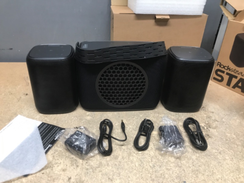 Photo 2 of Rocksteady Stadium Portable Bluetooth Speaker and Subwoofer Combo - Includes 2 Stereo Speakers + 1 Subwoofer - Up to 100 Foot Range - Up to 16 Hour Battery Life 2 Speakers + 1 Subwoofer