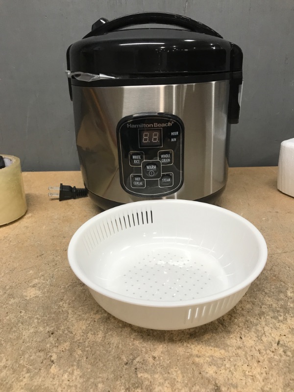 Photo 2 of Hamilton Beach Digital Programmable Rice Cooker & Food Steamer, 8 Cups Cooked (4 Uncooked), With Steam & Rinse Basket, Stainless Steel (37518) 8 Cups Cooked (4 Uncooked) Rice Cooker
