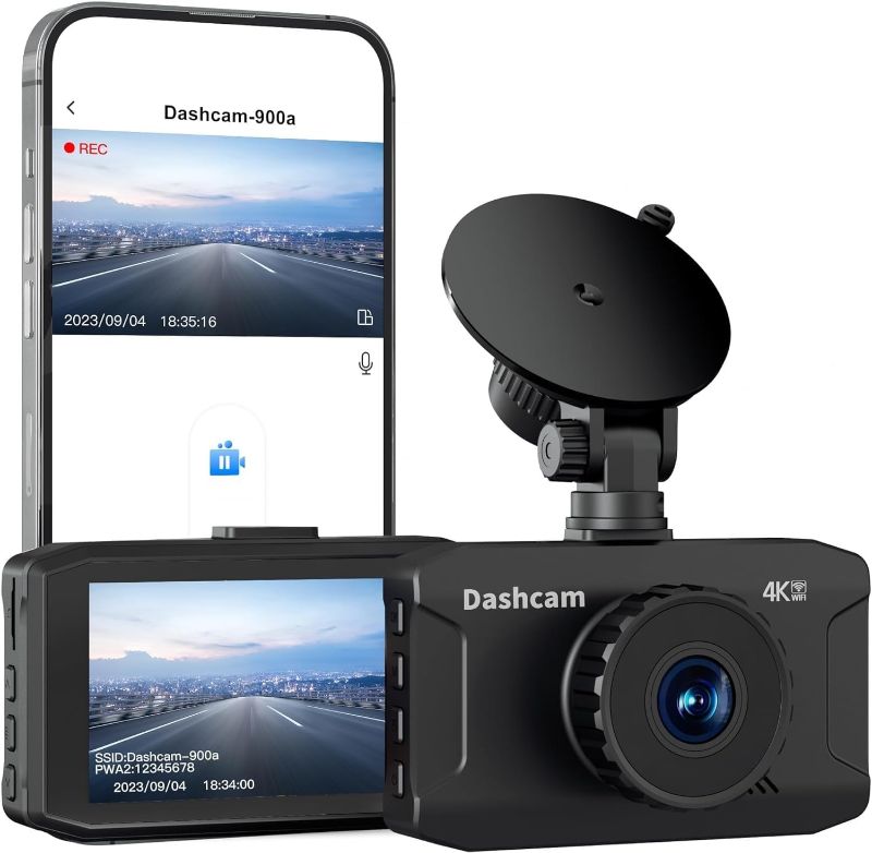 Photo 1 of 4K Dash Cam Front Built-in WiFi, WANLIPO Dash Camera for Cars with 3" IPS Screen, Car Camera with 64GB SD Card, 2160P Dashcam for Cars with App Control, G-Sensor, Loop Recording,24H Parking Monitor
