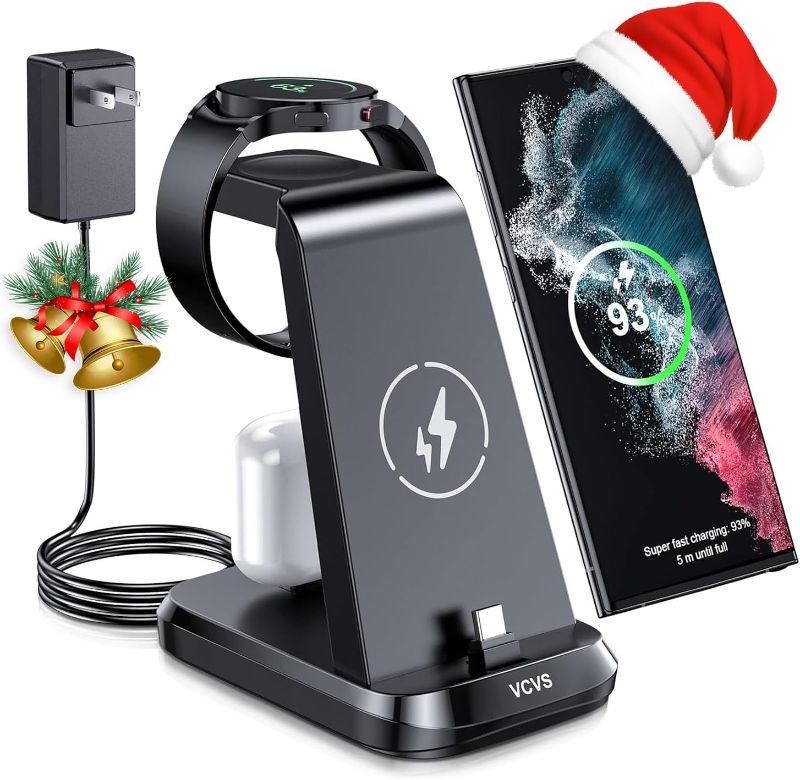 Photo 1 of 36W USB C Super Fast Charging Station for Samsung Phones Watches Earbuds, VCVS 3 in 1 Wireless Charger for Samsung Galaxy Watch 6/5/4/3, Galaxy S23/S22/21/20/10,Note20/10,Z Fold/Flip 5/4, USB-C Buds
