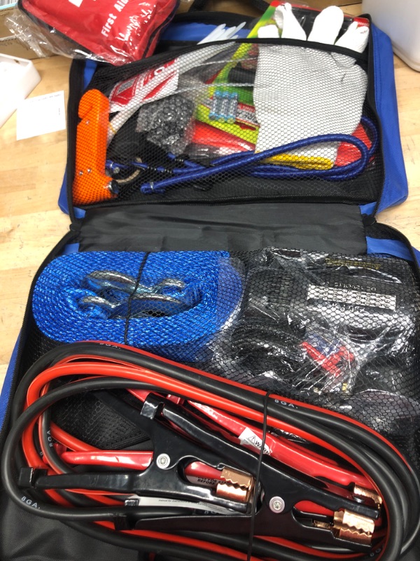 Photo 2 of First Secure - 90 Piece Car Emergency Roadside & First Aid Kit Inside - Long-Lasting Quality - Essential Emergency Tool Kit - Survival & Safety Solution - Peace of Mind on the Road
