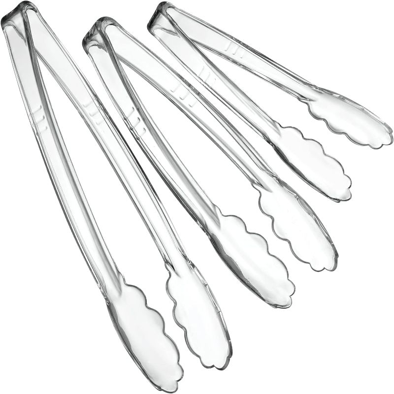 Photo 1 of [12 Pack] Plastic Serving Tongs, 8.5 Inch Heavy Duty Disposable Utility Tongs (Clear)
