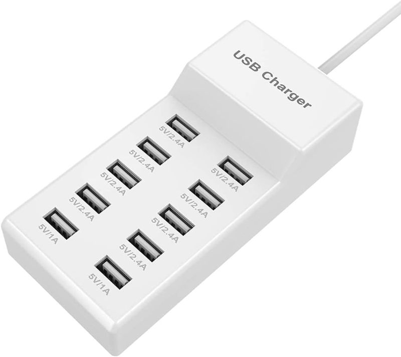 Photo 1 of 10-Port USB Wall Charger Station with Rapid Charging Auto Detect Technology Safety Guaranteed Family-Sized USB Ports for Multiple Devices Smart Phone Tablet Laptop Computer
