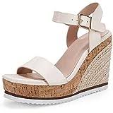 Photo 1 of Fankle Wedge Sandals Ladies Platform Summer Flat Open Toe Espadrille Faux Leather Ankle Strappy Buckle Fashion Comfy Casual Shoes?Brown,size 6 1/2)
