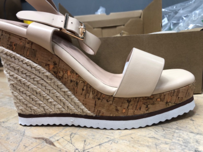 Photo 2 of Fankle Wedge Sandals Ladies Platform Summer Flat Open Toe Espadrille Faux Leather Ankle Strappy Buckle Fashion Comfy Casual Shoes?Brown,size 6 1/2)
