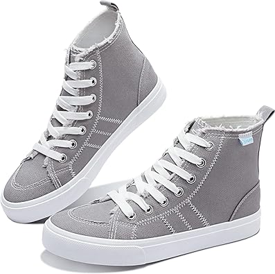 Photo 1 of  Womens High Top Linen Shoes Play Mid Fashion Sneaker Casual Lace up Canvas Shoes
