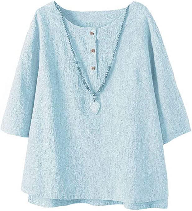 Photo 1 of  Women's Linen Tops Shirts Summer Casual Jacquard Tunic Blouse