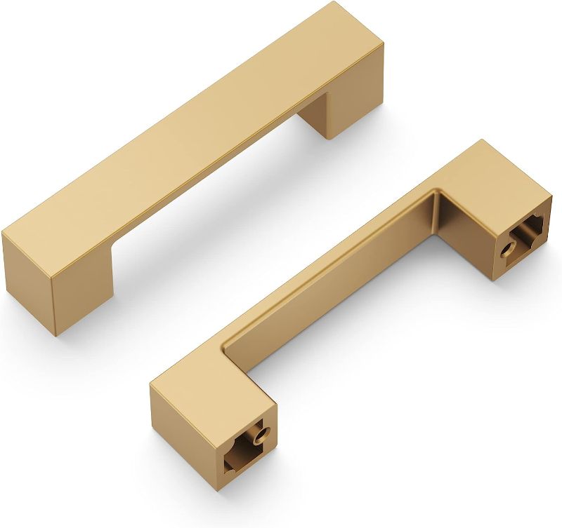 Photo 1 of 10 Pack Kitchen Cabinet Handles, Low Profile Drawer Pulls for Doors & Dresser Drawers, Hardware for Bathroom, 3 Inch Hole Center, Brushed Brass, Essentials Collection