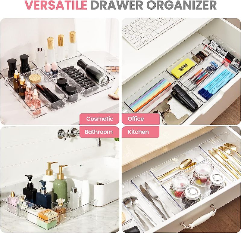 Photo 1 of 14 PCS Clear Plastic Drawer Organizer Tray for Makeup, Kitchen Utensils, Jewelries and Gadgets