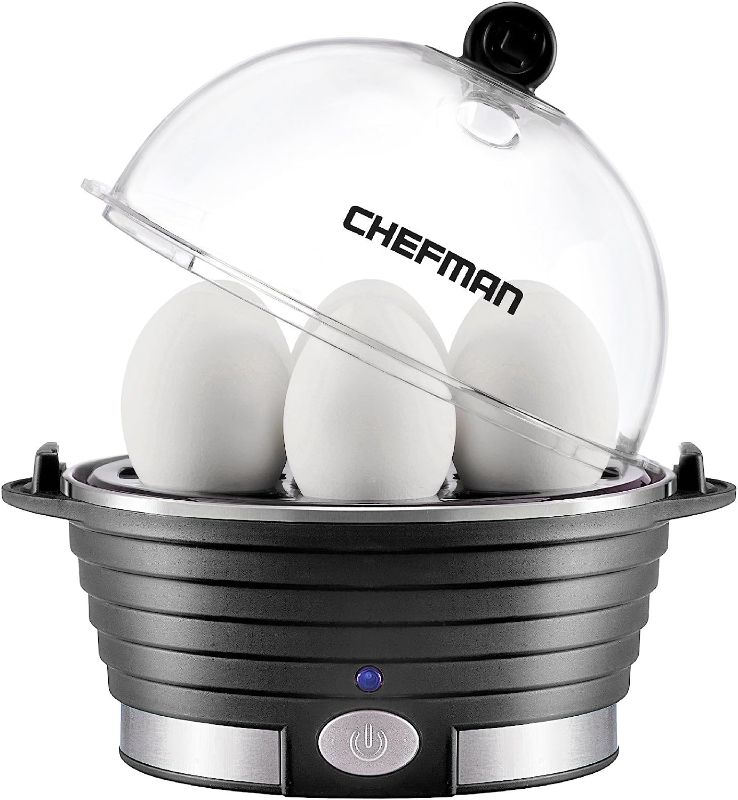 Photo 1 of Chefman Egg-Maker Rapid Poacher, Food & Vegetable Steamer, Quickly Makes Up to 6, Hard, Medium or Soft Boiled, Poaching/Omelet Tray Included, Ready Signal, BPA-Free, BLACK