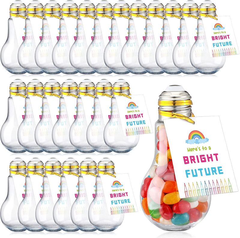 Photo 1 of 152 Pcs 100 ml Graduation Plastic Fillable Light Bulb Jars Set 36 Pcs Empty Light Bulb Candy Container 36 Pcs Kindergarten Grad Gift Tag for Candy Crafts Gifts Grad Party Favors Grad Ornament