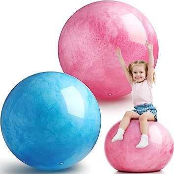 Photo 1 of 2 Pcs 24 Inch Marbleized Bouncy Balls Giant Bouncing Balls Large Size Playground Huge Ball Rubber Sensory Balls with Air Pump for Kids Beach Play Toys Indoor Outdoor Activities, Red, Blue