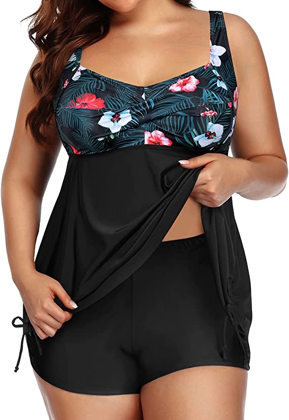 Photo 1 of Aqua Eve Women Plus Size Tankini Swimsuit Two Piece Flowy Swimdress Bathing Suits with Shorts  20W