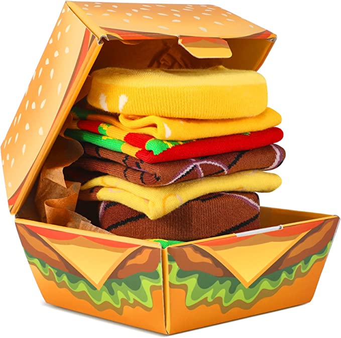 Photo 1 of  Funny Food Burger Socks Box - Novelty Funny Food Socks Birthday Gag Christmas Gifts for Men Women Teen Boys 2 Pairs