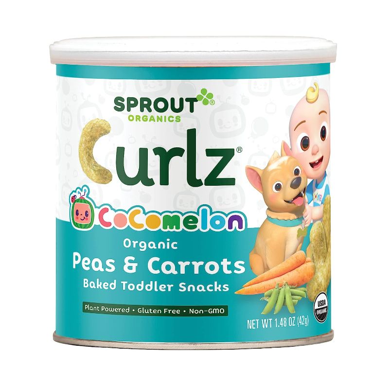 Photo 1 of CoComelon Sprout Organic Baby Food, Toddler Snacks, Peas and Carrots Curlz, 1.48 Oz Canister, 6 COUNT EXP 09/02/2023