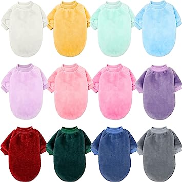 Photo 1 of 12 Pieces Dog Sweatshirt Flannel Dog Sweater Winter Pet Clothes Soft Pullover Puppy Coat Jacket for Small to Medium Dog Cat Girl Boy, 12 Colors large