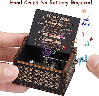 Photo 2 of  Gifts for Mom from Daughter, You are My Sunshine Music Box with Hand Crank for Mother, Black Wooden Antique Engraved Mini Music Boxes Unique (from Daughter)