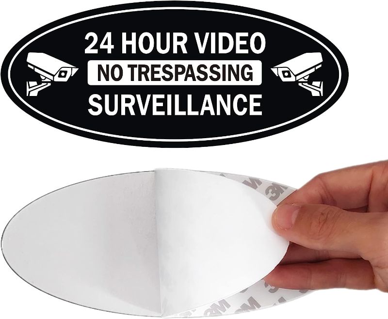 Photo 1 of  Self-adhesive 24 Hour Video Surveillance Metal Sign, No Trespassing Aluminum Stickers, 7" x 3" Security Camera Warning for CCTV (4 Black Signs)