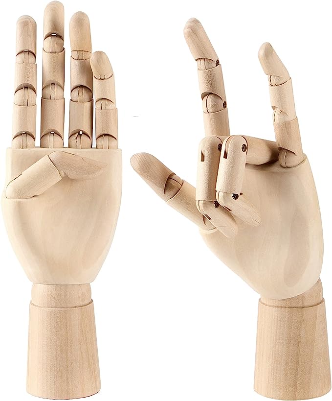 Photo 1 of 12 Inches Wood Art Mannequin Hand, Left and Right Wooden Manikin Hand, Wooden Artist Hand Model with Flexible Moveable Fingers for Drawing, Sketching, Painting