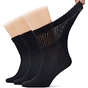 Photo 1 of 3Pairs  Hugh Ugoli Men's Cotton Diabetic Ankle Socks, Wide, Loose and Stretchy, Seamless Toe & Non Binding Top, Semi Cushion, 3 Pairs, Black, Shoe Size: 8-11Hugh 