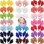 Photo 1 of  Baby Girls 3.5'' Boutique Grosgrain Ribbon Hair Bows Elastic Hair Ties Ponytail Holder Hair Bands in Pairs for Girls Toddlers Kids Children Teens