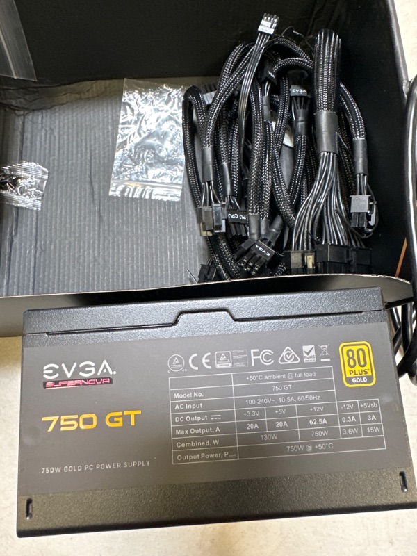 Photo 3 of EVGA SuperNOVA 750 GT, 80 Plus Gold 750W, Fully Modular, Auto Eco Mode with FDB Fan, 7 Year Warranty, Includes Power ON Self Tester, Compact 150mm Size, Power Supply 220-GT-0750-Y1 GT 750W