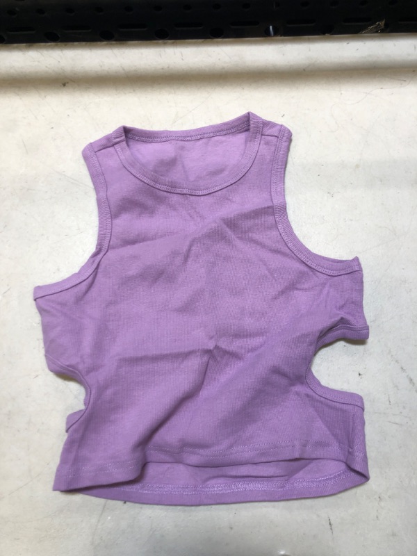 Photo 2 of Abardsion Women's Ribbed Crop Tank Top Sleeveless Crew Neck Racerback Cut Out Backless Halter Tops Purple Medium
