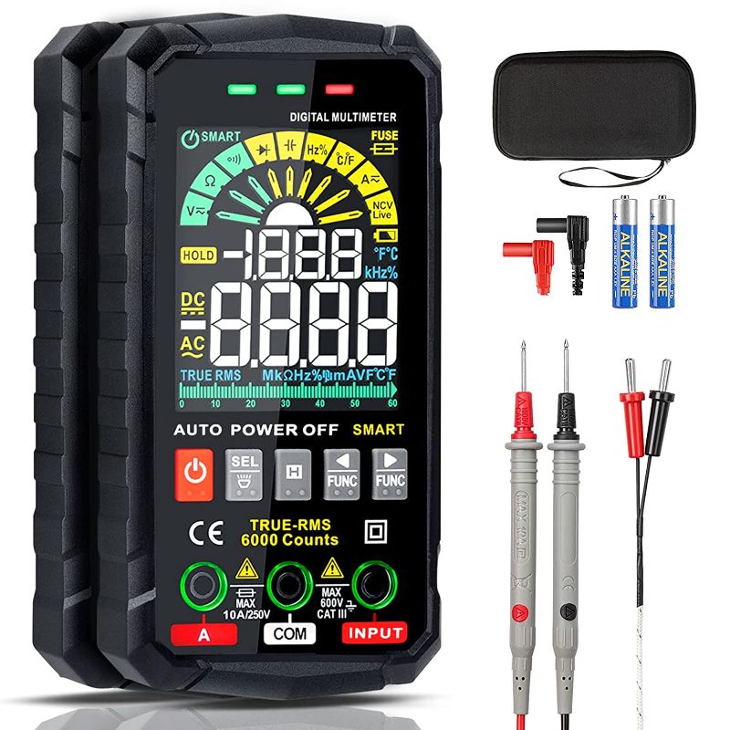 Photo 1 of Multimeter, Digital Multimeter 6000 Counts TRMS, Auto-Ranging Color LCD Screen Voltmeter, Smart Electrical Tester Measures Voltage Current Resistance Continuity Duty-Cycle Capacitance Temperature
