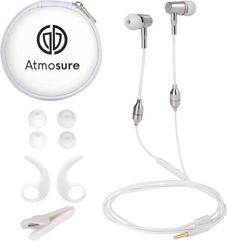 Photo 1 of ATMOSURE Air Tube Headphones with Carry Case — Health-Safe Headphones with Microphone, Volume Control, Clipper and Set of Ear Tips
