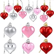 Photo 1 of  Valentine's Day Heart Shaped Ornaments | Valentines Heart Decorations | Red Pink Silver Heart Shaped Baubles | Romantic Valentine's Day Hanging Decorations