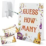 Photo 1 of Halloween Guess How Many Games - One Standing Sign and 50 Game Cards, Guess How Many Candies Are In The Jar, Halloween Candy Party Game for Boys Girls, Halloween Baby Shower Decorations, GHM005