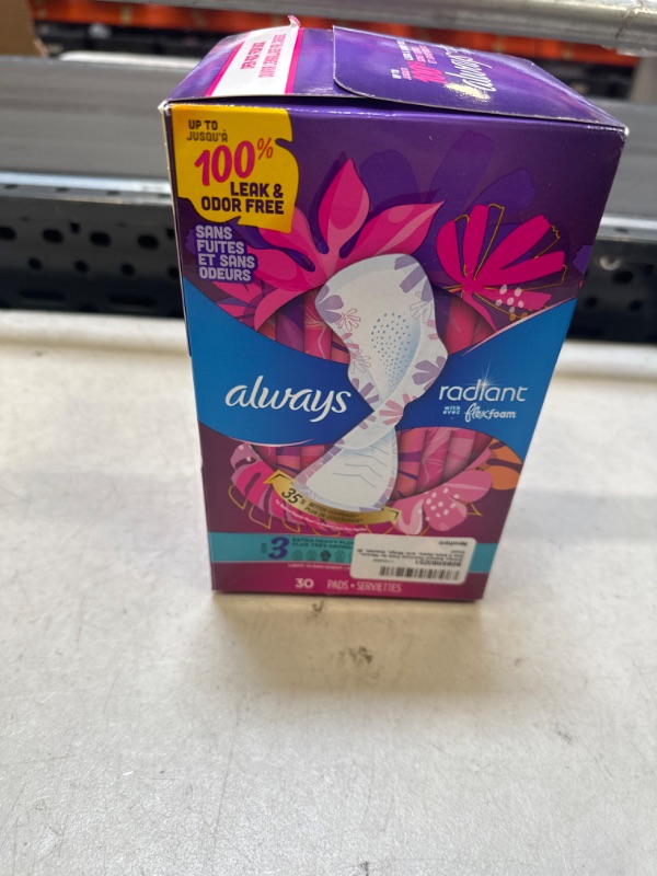 Photo 2 of Always Radiant Feminine Pads for Women, Size 3 Extra Heavy, with Wings, Scented, 30 Count Size 3 (30ct)