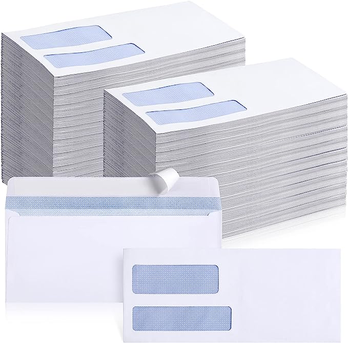 Photo 1 of  #9 Double Window Security Envelopes Self Check Envelopes 3-7/8 x 8-7/8 Inch 24 LB White Security Tinted Check Envelopes Compatible for Quickbooks Invoices Business Statements and Documents