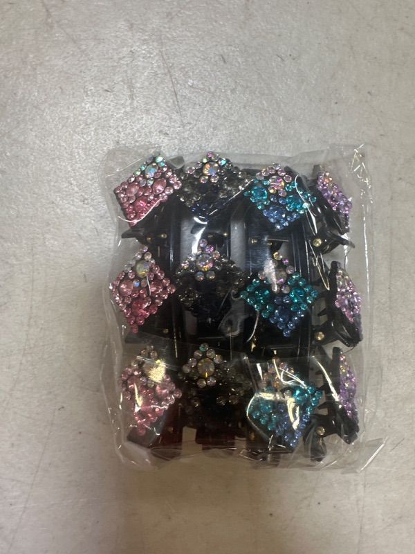 Photo 1 of 4PCS Sparkling Crystal Stone Braided Hair Clips, Rhinestones Hairpin Duckbill Clip 