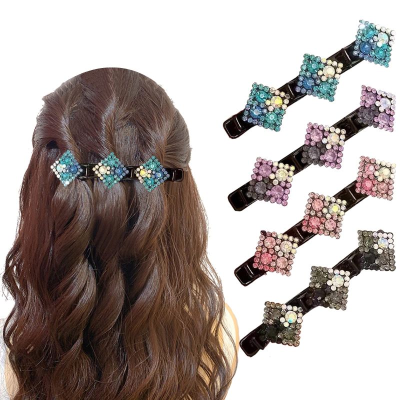 Photo 1 of 4PCS Sparkling Crystal Stone Braided Hair Clips, Rhinestones Hairpin Duckbill Clip 