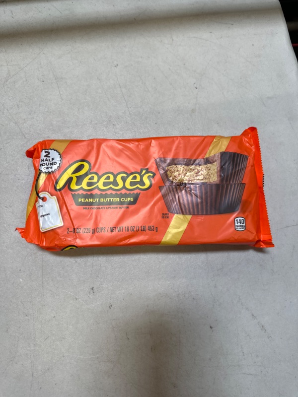 Photo 2 of REESE'S Milk Chocolate Peanut Butter Cups, Candy Pack, 8 oz (2 Count) REESE'S 1LB Bar Gift---exp date 08-2023