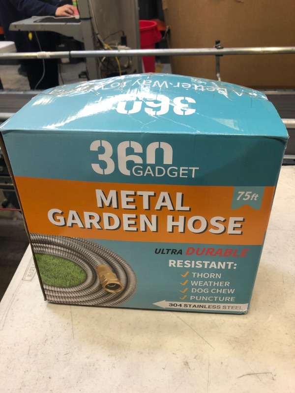 Photo 1 of 360Gadget Garden Hose Metal - 75ft Heavy Duty Stainless Steel Water Hose with 8 Function Sprayer & Metal Fittings, Flexible, Lightweight, No Kink, Puncture Proof Hose for Yard, Outdoors, Rv
