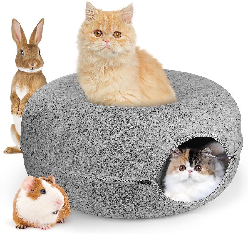 Photo 1 of YUNLAN Cat Tunnel Bed, Indoor Cat Cave, Cat Tunnel, Large Cat House, Donut Cat Bed - Perfect for Multi-Cat Households… (Light grey-20inch)
