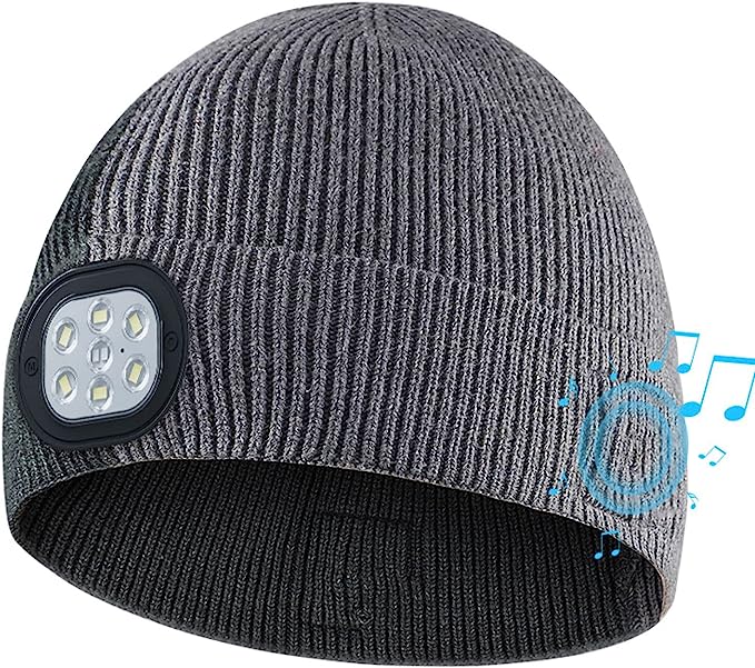 Photo 1 of Bluetooth Beanie Hat with Light, Unisex USB Rechargeable Winter Knitted Cap with Headphones and MIC for Teens Kids