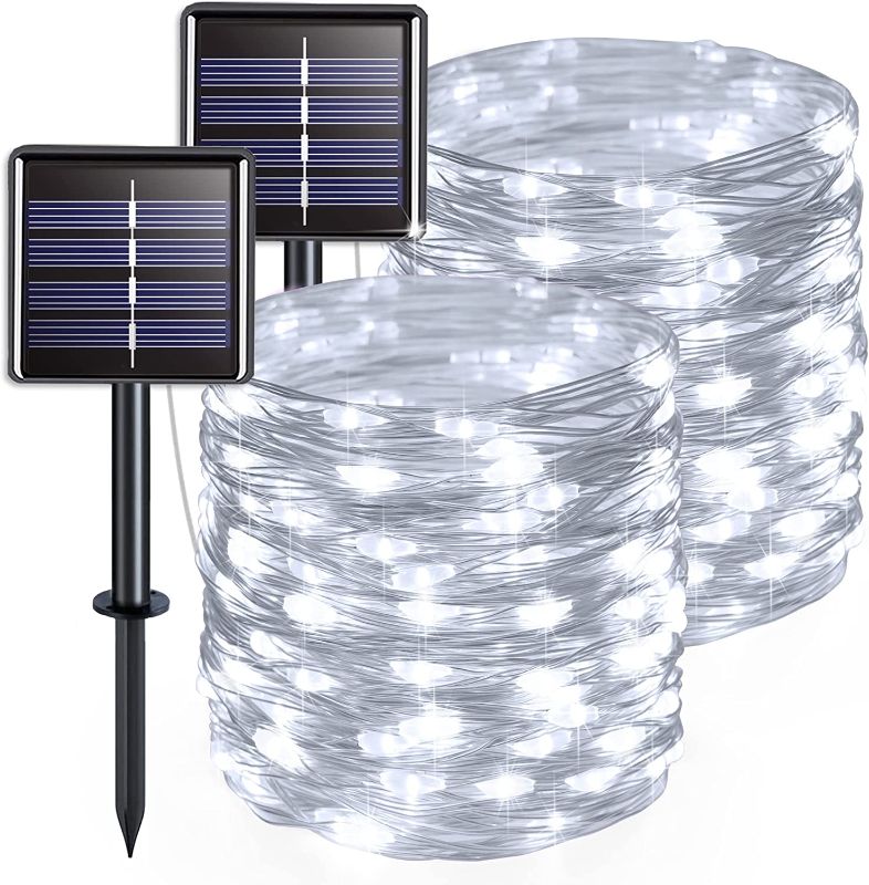 Photo 1 of 2 Pack Each 200 LED Solar Fairy Lights Outdoor Waterproof, 66ft White Solar String Lights Outdoor with 8 Modes, Copper Wire Solar Twinkle Lights for Camping Tree Garden Party Decorations