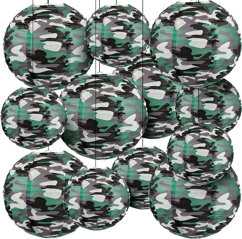 Photo 1 of 12 Pcs Army Party Decorations Camouflage Party Decorations Army Paper Lanterns Camouflage Paper Lanterns for Camouflage Birthday Party Decorations Boys Girls Birthday Party Baby Shower Supplies Decor
