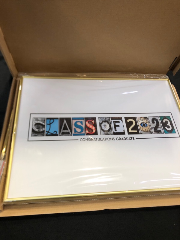 Photo 2 of Framed Class of 2023 Graduation Party Decorations 12"X16" Gold- Guest Book Alternative - Gold Pen Included, Table Centerpiece Sign Poster Ready to Hang & Stand - Signature Board Gift for Him & Her