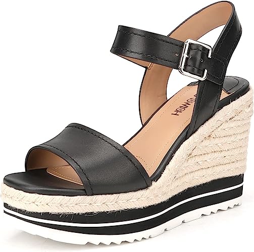 Photo 1 of ALLASWISH Women's Wedge Sandals Espadrilles Platform Wedge Open Toe Ankle Strap Sandal Shoes, SIZE 8