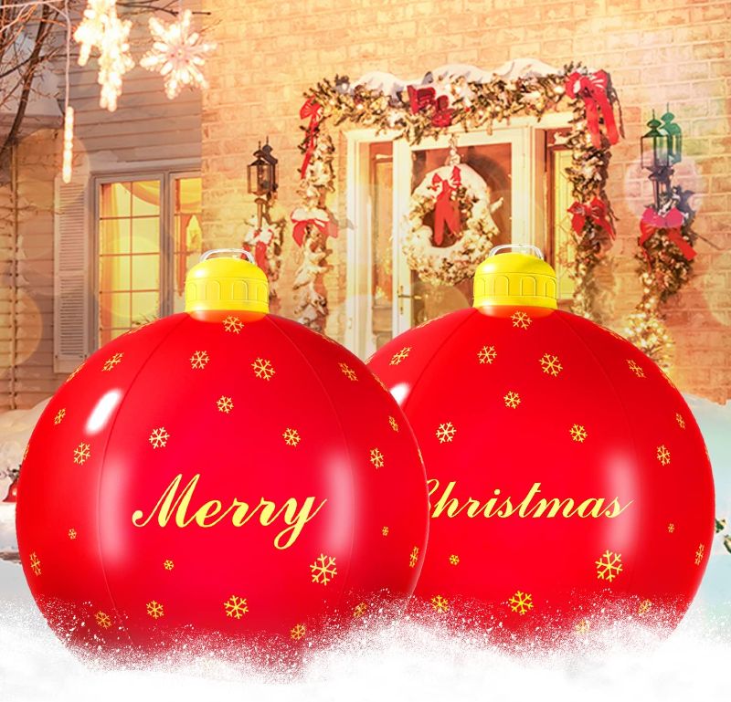 Photo 1 of  2 Pieces PVC Inflatable Christmas Balls ,24 Inch Large Inflatable Christmas Outdoor Decorations Balls For Christmas Outdoor Decorations Yard,Christmas Balls Christmas For Outdoor Decorations Yard