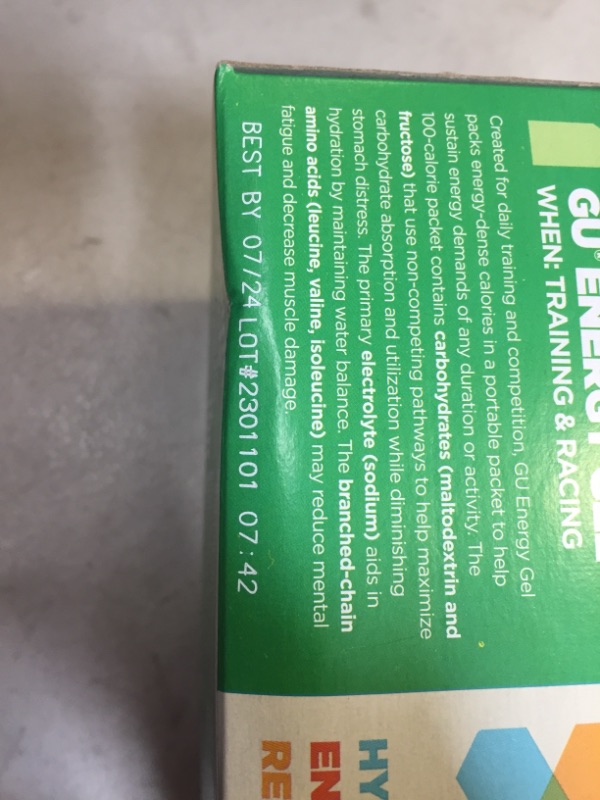 Photo 1 of GU Energy Original Sports Nutrition Energy Gel, 24-Count, Salted Watermelon, EXP 07/2024