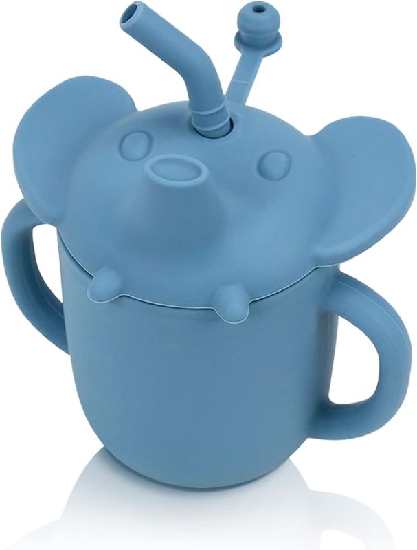 Photo 1 of fateort Silicone Baby Cup with Straw, sippy cups 6-12 months&Training Cup 2-in-1, BPA Free, 6 Months+ toddler cups spill proof, 6.7 oz (blue)