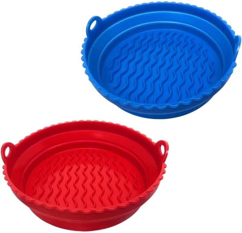 Photo 1 of 2-Pack Silicone Air Fryer Liners, 8in Foldable/Collapsible. Heat Resistant & Easy Cleaning. Fits 3 to 5 Qt Air Fryer. (Blue+Red)