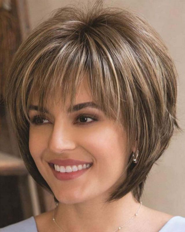 Photo 1 of 
Roll over image to zoom in
JOLNVCA Pixie Cut Layered Short Brown Wigs with Bangs Straight Synthetic Hair Wigs for White Women (Blonde Mixed Brown)